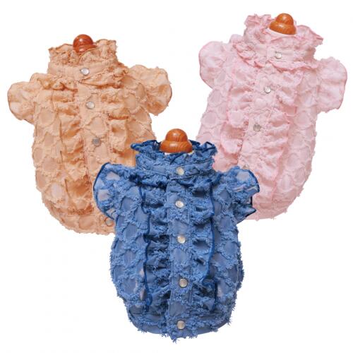 【新品未使用】godpivaフリンジフリルワンピース ピンクM ゴッドピバ GODPIVA】フリンジフリルブラウス［ゴッドピバ］犬 服 ドッグウェア