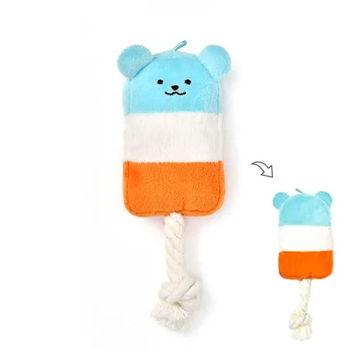 【Solgra】ソルグラ 3色ソーダアイスバー 犬用 おもちゃ ぬいぐるみ ピーピー ガサガサ 仕掛け ロープ