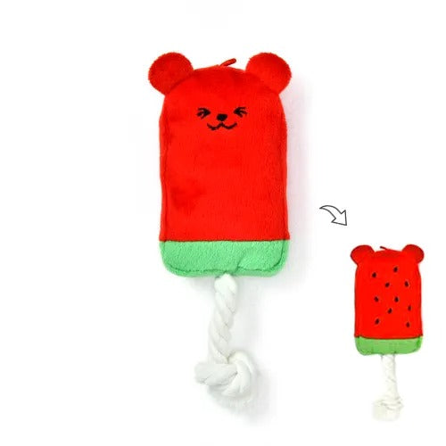 【Solgra】ソルグラ スイカアイスバー 犬用 おもちゃ ぬいぐるみ ピーピー ガサガサ 仕掛け ロープ