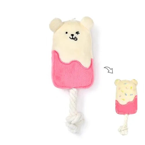 【Solgra】ソルグラ 苺ミルクアイスバー 犬用 おもちゃ ぬいぐるみ ピーピー ガサガサ 仕掛け ロープ