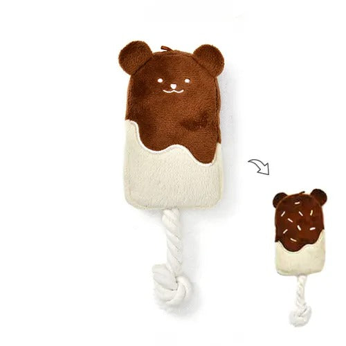 【Solgra】ソルグラ チョコがけアイスバー 犬用 おもちゃ ぬいぐるみ ピーピー ガサガサ 仕掛け ロープ