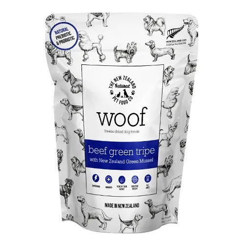 【WOOF】ワフ ビーフグリーントライプ with 緑イ貝 犬用 おやつ トッピング ニュージーランド産 エアドライ製法 消化酵素 タンパク質 グルコサミン コンドロイチン