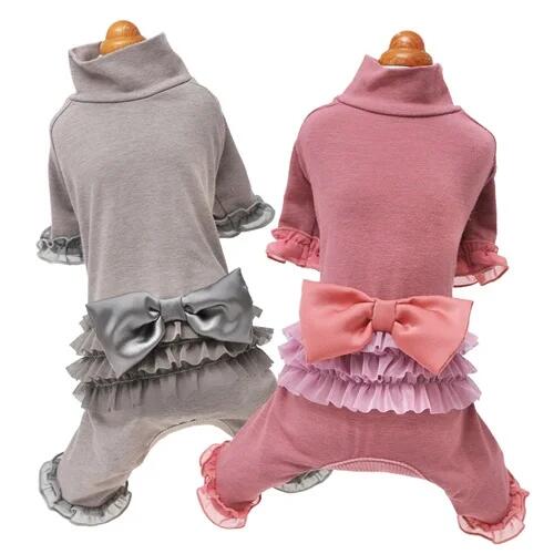 【GODPIVA】テラヘルツリボン袖付きロンパース［ゴッドピバ］犬 服 ドッグウェア フリル 部屋着 お出かけ 国内製