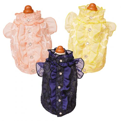 【GODPIVA】ハートフリルブラウス［ゴッドピバ］犬用 服 ドッグウェア シャツ サテン調 立体ハート 華やか