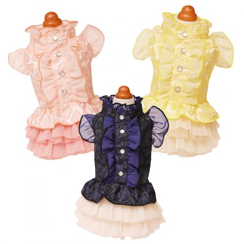 【GODPIVA】ハートフリルワンピース［ゴッドピバ］犬用 服 ドッグウェア サテン調 立体ハート 華やか
