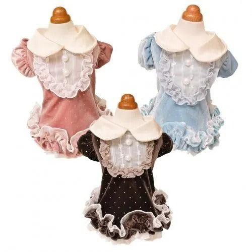 【GODPIVA】ドットプリマタンク［ゴッドピバ］犬用 服 ドッグウェア ゴールド ドット ベロア シフォンフリル
