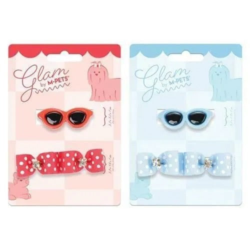 【M-PETS】エムペッツ GLAMヘアーアクセサリー CLIP&RUBBER サングラス＜全2色＞ 犬用 パッチンクリップ リボン ゴム付き