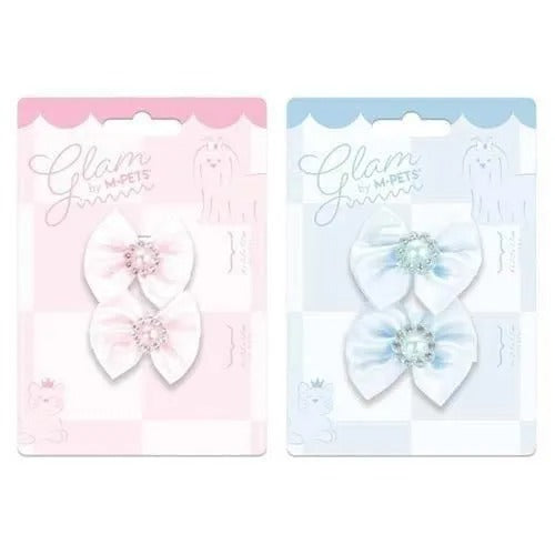 【M-PETS】エムペッツ GLAMヘアーアクセサリー RUBBER パールリボン＜全2色＞ 犬用 パッチンクリップ リボン ゴム付き