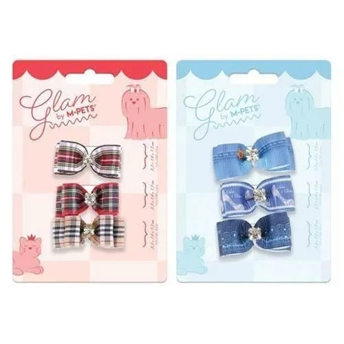 【M-PETS】エムペッツ GLAMヘアーアクセサリー RUBBER ビジュリボン＜全2色＞ 犬用 キラキラビジュー リボン ゴム付き