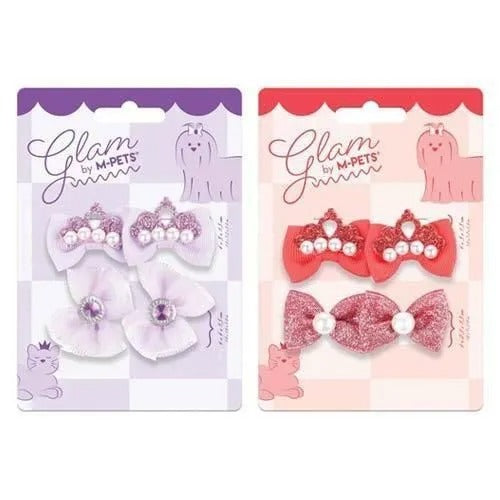 【M-PETS】エムペッツ GLAMヘアーアクセサリー RUBBER ティアラ＜全2色＞ 犬用 キラキラ パール リボン ゴム付き