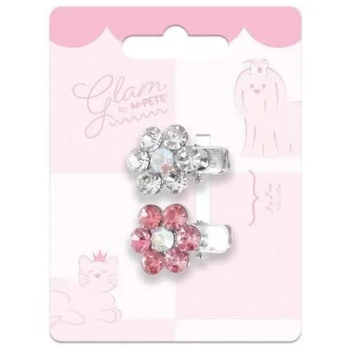 【M-PETS】エムペッツ GLAMヘアーアクセサリー CLIP きらきらフラワー 犬用 パッチンクリップ ワニピン キラキラ ストーン