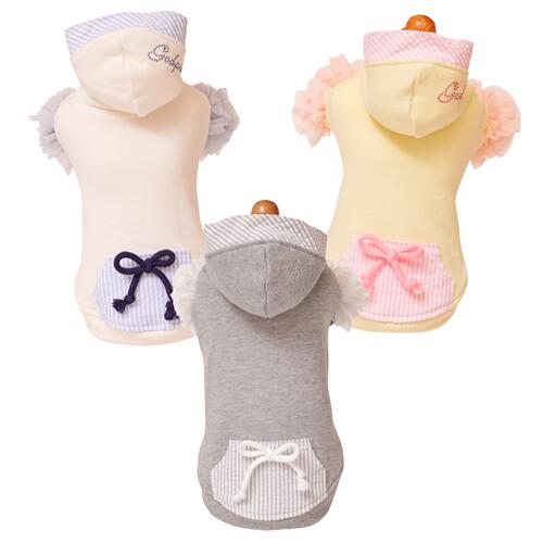 【GODPIVA】バレエピクニックパーカー［ゴッドピバ］犬用 服 ドッグウェア ミニ裏毛素材 チュール フード ストライプ生地