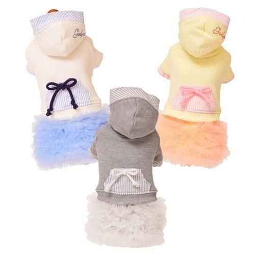 【GODPIVA】バレエピクニックワンピース［ゴッドピバ］犬用 服 ドッグウェア ミニ裏毛素材 チュール フード ストライプ生地