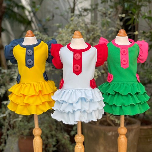 【GODPIVA ゴッドピバ】HEATレトロワンピース 犬 服 ドッグウェア 配色ライン 60年代 ボタン 蓄熱 保温素材 防虫機能