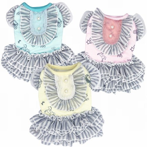 【GODPIVA】COOLメリーゴーランドワンピース［ゴッドピバ］犬 服 ドッグウェア パステルカラー ストライプフリル UVカット