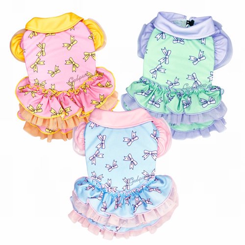 【GODPIVA】COOLレトロカラーリボンワンピース［ゴッドピバ］犬 服 ドッグウェア フリル 防虫加工 吸熱 放熱