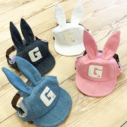 【GODPIVA】うさ耳デニムキャップ［ゴッドピバ］犬用 帽子 デニム生地 サイズ調整可 紫外線対策 日本製
