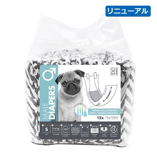 【M-PETS】エムペッツ 男の子用オムツ ＜全4サイズ＞ 犬用 マナーパンツ 12時間超吸収 漏れ防止 通気性抜群 サイズ調節可 北欧風 おしっこお知らせライン