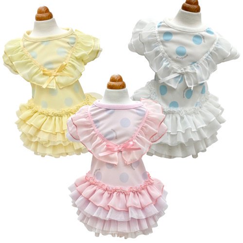 【GODPIVA】COOLパステルドットワンピース［ゴッドピバ］犬 服 ドッグウェア シフォン生地 フリル 涼感加工 防虫加工