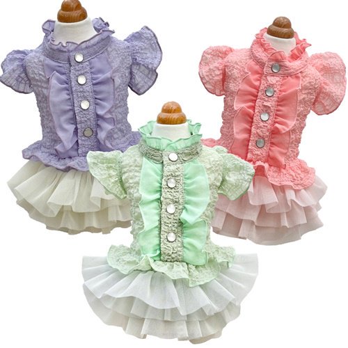 【GODPIVA】フルーツフリルワンピース［ゴッドピバ］犬 服 ドッグウェア シワ加工 立体生地 透け感 フェミニン ガーリー