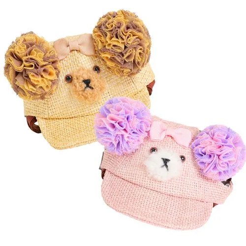 【GODPIVA】くまさんポンポンキャップ［ゴッドピバ］犬用 麦わら帽子 かわいい おしゃれ 紫外線対策 UVカット サイズ調整可