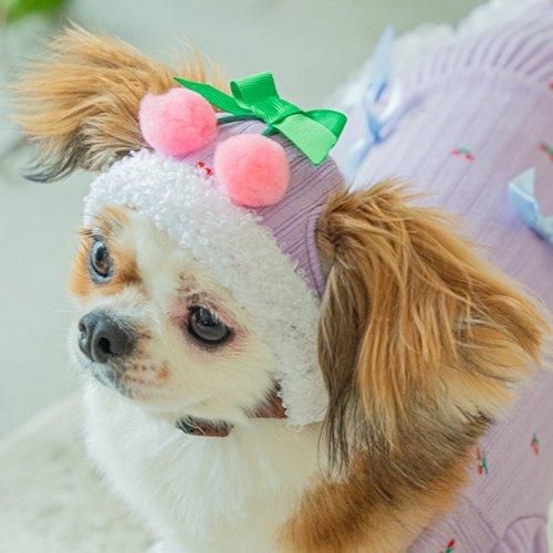 【GARDEN OF EDEN】ガーデンオブエデン さくらんぼニットCAP ＜全2色＞ 犬用 帽子 キャップ リボン 脱着簡単 サイズ調整可