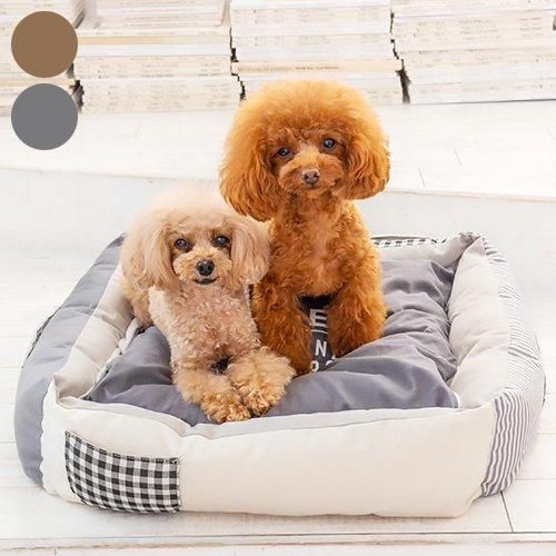 【Solgra】ソルグラ ナチュラルスクエアベッド 犬用 スクエア ベッド かわいい パッチワーク風 綿100%