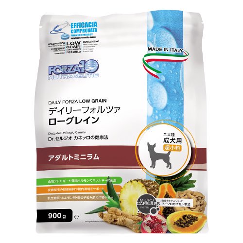 犬 犬用 ドッグフード ドライフード ごはん 総合栄養食 健康維持 成犬用 FORZA10 フォルツァディエチ デイリーフォルツァ ローグレインアダルトミニラム（超小粒）