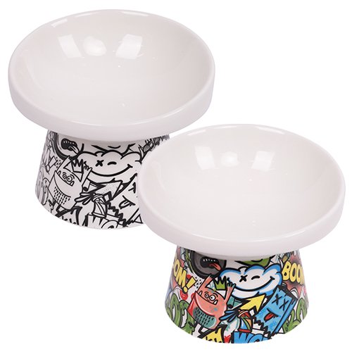 【M-PETS】エムペッツ URBANSTYLE TILT'Dレイズドセラミックボウル 犬用 食器 フードボウル POP グラフィックデザイン 陶器製 化粧箱入り